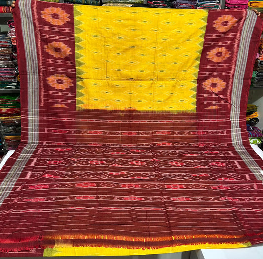 Odisha Sambalpuri Plain Design pasaplli border pure cotton handloom saree