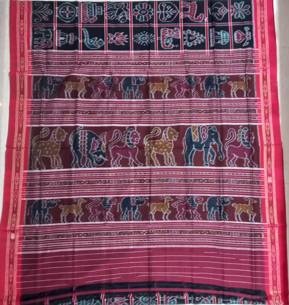 Odisha handloom Black With Red Nabakothi Maniabandha Handloom Cotton Saree