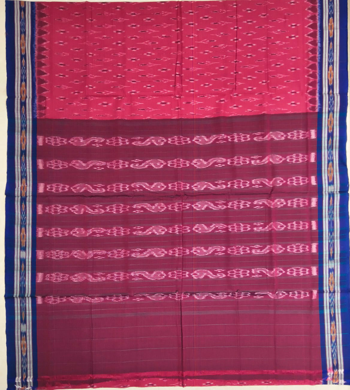 Shop Odisha Handloom Sambalpuri Brick Red with Maroon Cotton Saree for Birthday Gift