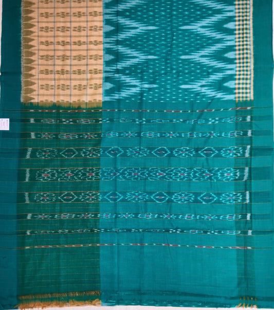 Pure Cotton Maniabandha Bandha Ikkat Saree half half design from best weavers: Odisha Handloom